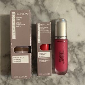 Revlon Ultra HD Matte Lipcolor - Pink, Serum Tint, and Gel Blush.